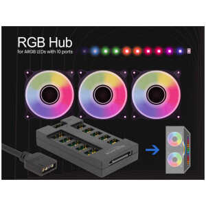 DELOCK RGB hub 64128 για ARGB LEDs, 10 θύρες, μαύρο - Image 2