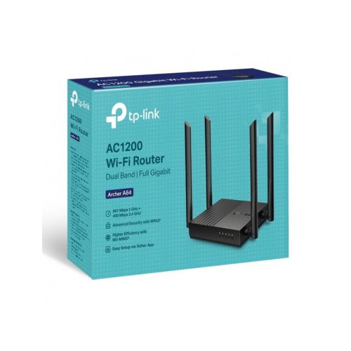 TP-Link Wi-Fi Router Archer A64 AC1200, 1200Mbps, LAN/WAN, 802.11ac, Black EU