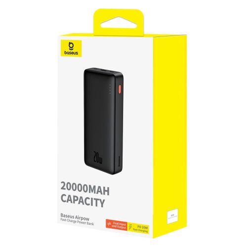 Baseus Power Bank Airpow, C+U, 20W, 20000 mAh, with Baseus Simple Series Type-C 0,50m cable, Black (P10022804113-00)