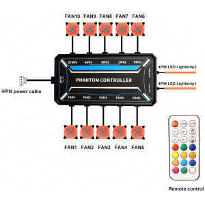 POWERTECH RGB fan controller PCF01-5C με ασύρματο χειριστήριο, 10 connectors - Image 2