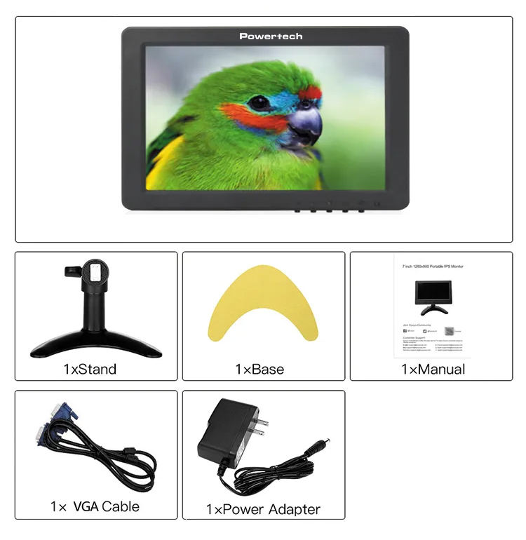 POWERTECH οθόνη LED PT-1108 8" 1024x768, IPS, HDMI/VGA/AV/BNC/USB, μαύρη - Image 3