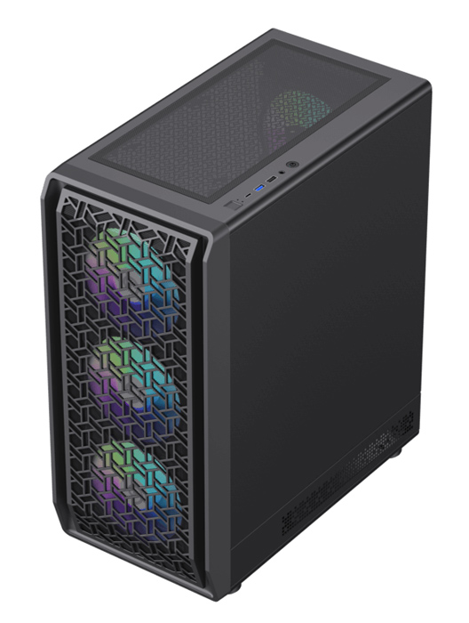 POWERTECH Gaming PC Case PT-1309, tempered glass, 4x ARGB fan, ATX, 340x200x436mm, μαύρο - Image 3