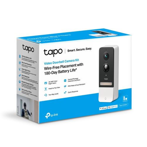 TP-Link Smart Video Doorbell Tapo D230S1 Kit, Wireless, 2K 5MPx, IP64, White EU