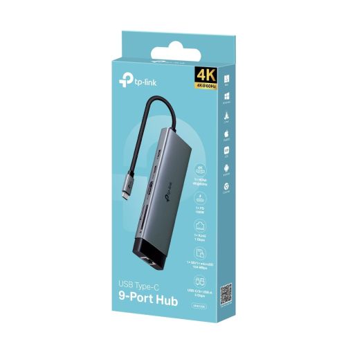 TP-Link Adapter HUB 9-in-1 UH9120C Type-C to 2xType-C, 3xUSB 3.0, HDMI 4K 60Hz, RJ45, 1000Mbps, SD interface, microSD interface, Black EU