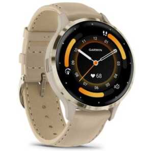 Garmin Venu 3S Smart Watch 41mm, GPS, Stainless Steel Bezel with Leather Band French Gray/ Softgold EU