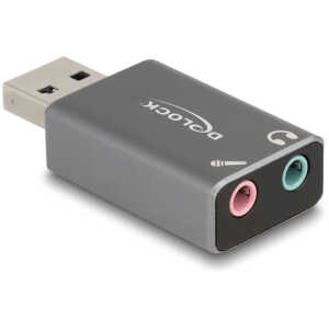 DELOCK εξωτερική κάρτα ήχου 66633, 2x 3.5mm, USB σύνδεση, γκρι