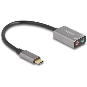 DELOCK εξωτερική κάρτα ήχου 67071, 2x 3.5mm, USB-C σύνδεση, γκρι