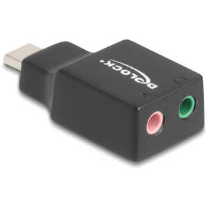 DELOCK εξωτερική κάρτα ήχου 67128, 2x 3.5mm, USB-C σύνδεση, μαύρη
