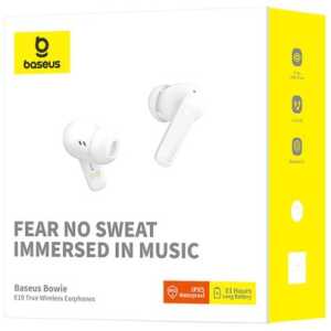 Baseus Earphone Bluetooth Bowie E19 TWS Earphones, BT 5.3, ENC, IPX5, White EU (A00069600223-00)