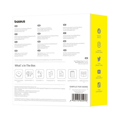 Baseus Earphone Bluetooth Bowie E19 TWS Earphones, BT 5.3, ENC, IPX5, White EU (A00069600223-00) - Image 3