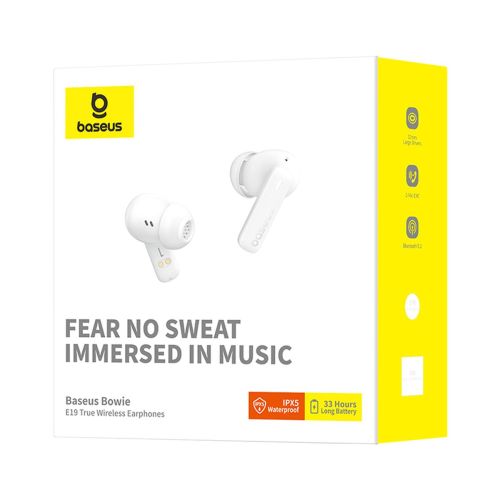 Baseus Earphone Bluetooth Bowie E19 TWS Earphones, BT 5.3, ENC, IPX5, White EU (A00069600223-00) - Image 2