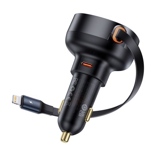 Baseus Car Charger Enjoyment Pro Fast Charger Type-C female, Lightning male (0.75m) Built-in Retractable Cable,55W Black EU (C00057803111-00) - Image 3