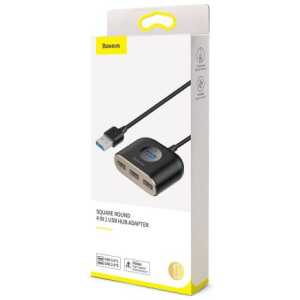 Baseus HUB Square round 4in1 USB Adapter USB3.0*1 + USB2.0*3 1m Black (CAHUB-AY01)