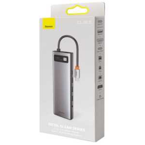 Baseus HUB Metal Gleam Series 11-in-1 Multifunctional (Type-C to 3xUSB3.2/PD 100W/3,5 mm Jack/VGA Full HD 60Hz/2xHDMI 4K/TF+SD card/ RJ45) Space Gray (CAHUB-CT0G)