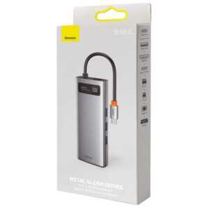 Baseus HUB Metal Gleam Series 9-in-1 Multifunctional (Type-C to 3x USB3.2/PD 100W/VGA Full HD 60Hz/HDMI 4K/TF+SD card/ RJ45) Space Gray (CAHUB-CU0G)