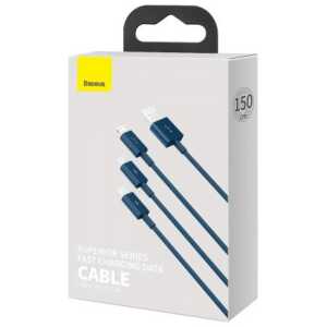 Baseus Cable Superior Series 3-in-1 Fast Charging Data Cable USB to M+L+C 3.5A 1.5m Blue (CAMLTYS-03)