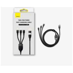 Baseus Universal Flash Series II 3-in-1 Fast Charging Data Cable (USB-A to Micro + Lightning + Type-C) QC, PD 100W, 1.2m, Black (CASS030101)
