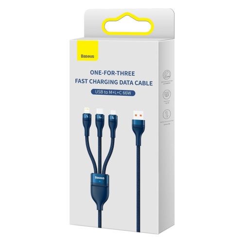 Baseus Universal Cable Flash Series II 3-in-1 Fast Charging Data Cable (USB-A to Micro + Lightning + Type-C) 66W, 480mbps, 1.2m, Blue (CASS040003) - Image 2
