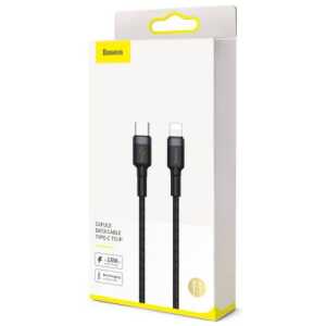 Baseus Type-C - Lightning Cafule Cable Durable Nylon Braided QC3.0 18W 1m Black/Gray (CATLKLF-G1)