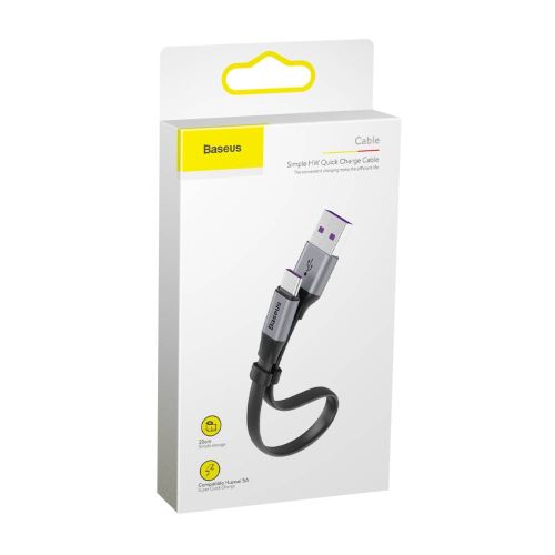 Baseus Type-C Simple HW Quick Charge Charging Data Cable, 40W, 5A, 0.23m, Gray (CATMBJ-BG1) - Image 2
