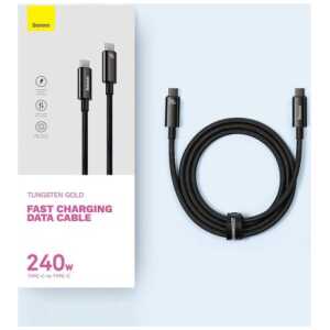 Baseus Type-C to Type-C Tungsten Gold Series Cable 480Mb/s, 240W, 2m, Black (CAWJ040101)