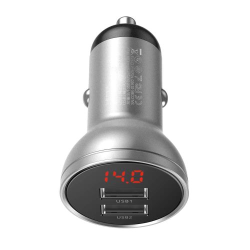 Baseus Car Charger Digital Display Dual USB 4.8A 24W Silver (CCBX-0S) - Image 3