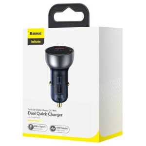 Baseus Car Charger Particular Digital Display C+U, PD 3.0 QC 4.0+, SCP, PPS, 5A, 65W Silver (CCKX-C0A)