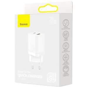 Baseus Travel Charger Super Si Pro mini Fast Charger, C+U, PD 3.0, QC 3.0 30W EU White (CCSUPP-E02)