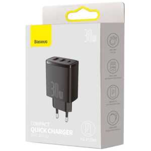 Baseus Travel Charger Compact Quick Charger U+U+C PD3.0, QC 3.0 30W EU Black (CCXJ-E01)