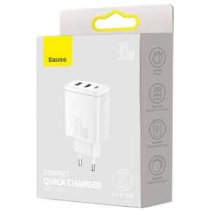 Baseus Travel Charger Compact Quick Charger U+U+C PD3.0, QC 3.0 30W EU White (CCXJ-E02)