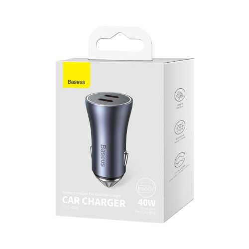 Baseus Car Charger Golden Contactor Pro fast Charger C+C 40W Gray (CGJP000013) - Image 2