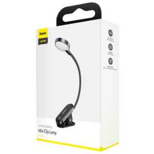 Baseus Home Comfort Reading Mini Clip Lamp + charing cable, 400 mAh, 4000K, 3W Dark Gray (DGRAD-0G)