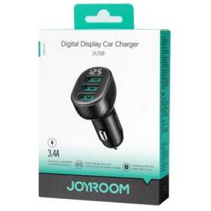 Joyroom Car Charger with Digital Display, U+U+U, 17W, Black (JR-CCD03)
