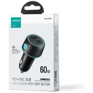 Joyroom Car Charger U+C, QC 3.0, PD, 60W, RGB, Black (JR-CCN01)