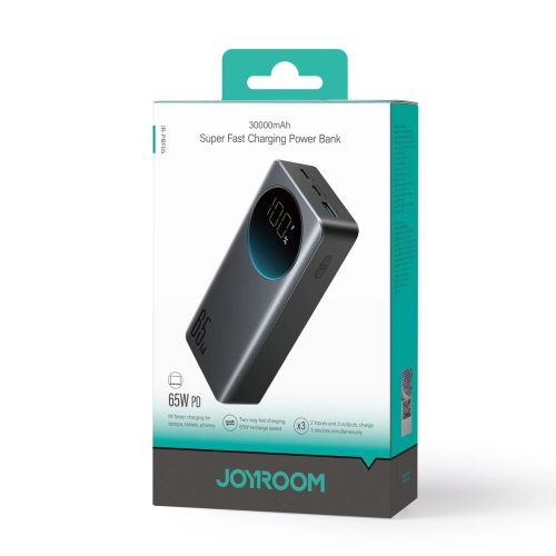 Joyroom Power Bank with Digital Display, C+C+U, PD 65W, 30000 mAh with Type-C to Typle-C cable (1,20m) Black (JR-PBF04) - Image 2