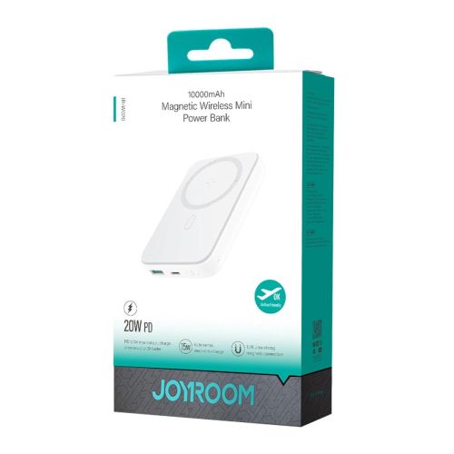 Joyroom Power Bank Magnetic Wireless charging, MagSafe, C+U, PD 20W, 10000 mAh, with USB - Lightning cable (0.25m) White (JR-W020)