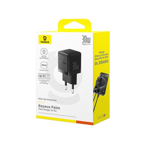 Baseus Travel Charger Palm Series Type-C, PD 3.0, QC 3.0, 30W, Black EU (P10111605113-00)