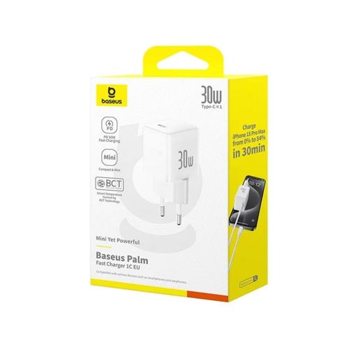Baseus Travel Charger Palm Series Type-C, PD 3.0, QC 3.0, 30W, White EU (P10111605213-00)