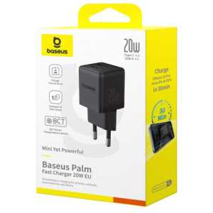 Baseus Travel Charger Palm Series, C+U, PD 3.0, QC 3.0, 20W, Black EU (P10111608113-00)