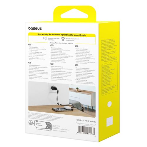 Baseus Travel Charger Palm Series, C+U, PD 3.0, QC 3.0, 20W, Black EU (P10111608113-00) - Image 3