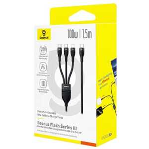 Baseus Cable Flash Series 3-in-1 Fast Charging Data Cable (Type-C to Lightning + Type-C + Type-C), 100W, 1.5m Black (P10377502111-00)