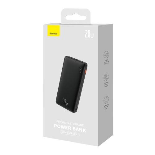 Baseus Power Bank Airpow, C+U, 20W, 10000 mAh, with Baseus Simple Series Type-C, 0.30m Cable, Black EU (PPQD090001) - Image 2