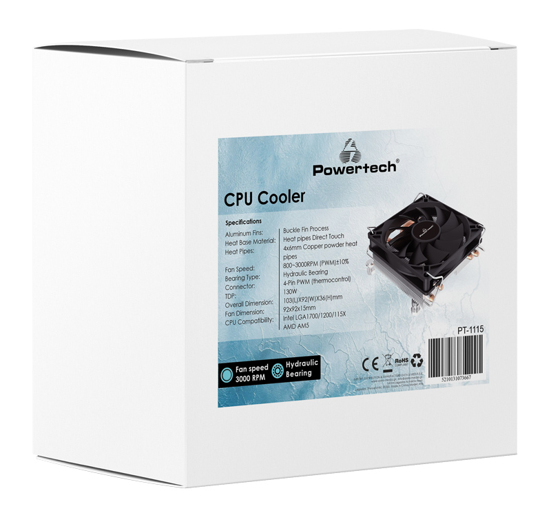 POWERTECH ψύκτρα για CPU PT-1115, low profile, TDP 130W - Image 3