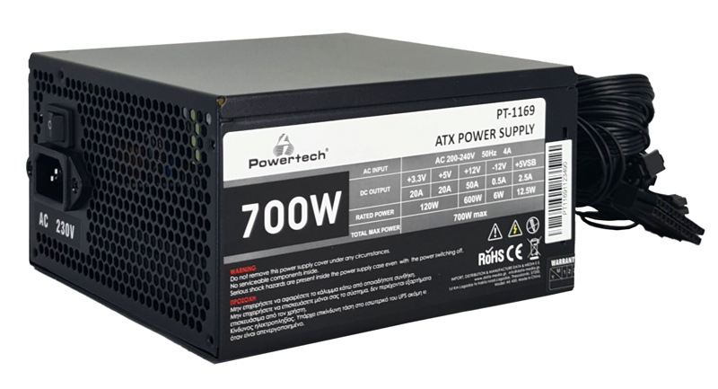 POWERTECH τροφοδοτικό για PC PT-1169, 700W, ATX, 140mm Fan