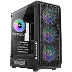 POWERTECH Gaming PC Case PT-1309, tempered glass, 4x ARGB fan, ATX, 340x200x436mm, μαύρο