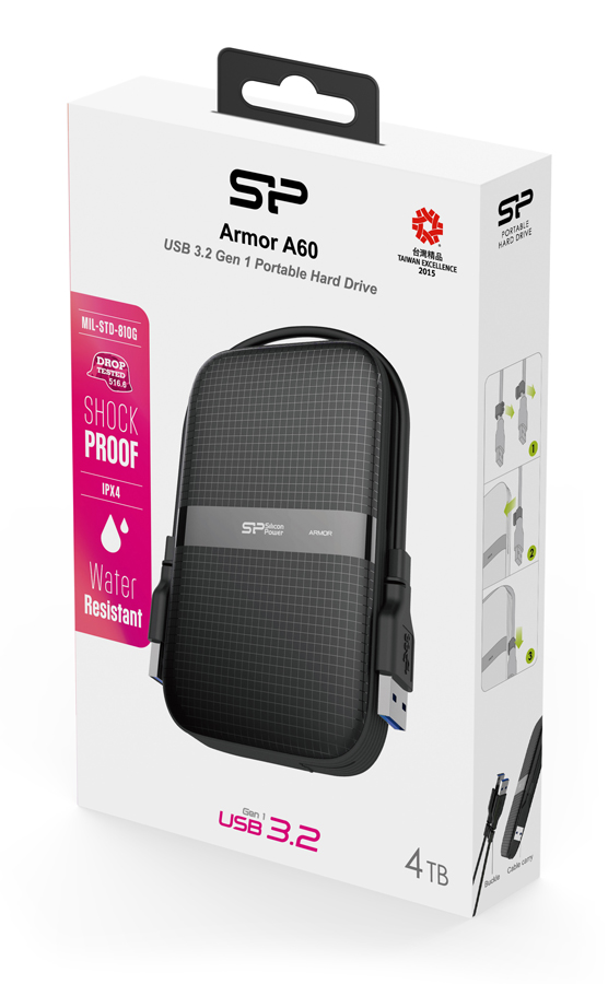 SILICON POWER εξωτερικός HDD Armor A60, 4TB, USB 3.2, μαύρος - Image 3