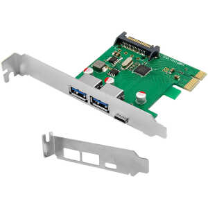 POWERTECH κάρτα επέκτασης PCIe σε 2x USB & 1x USB-C ST627, 5Gbps, 66x68mm