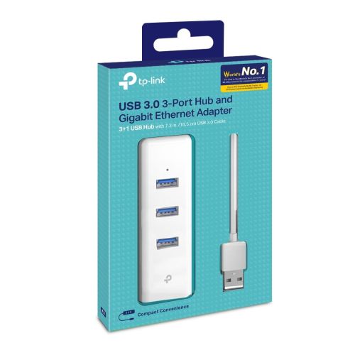 TP-Link Network Adapter Cable UE330 USB to 3 x USB 3.0 and Ethernet RJ45, 1000Mb/s, White EU