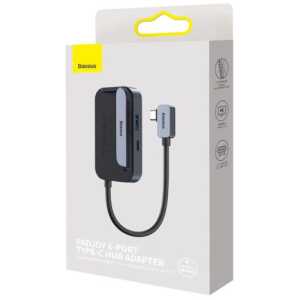 Baseus HUB for Smartphones and Tablets PadJoy 6-in-1 (USB 3.0, HDMI 2.0 4K 30Hz, Type-C female 100W, SD/TF reader, 3.5 mm Jack Socket) with Type-C output, Gray (WKWJ000113)