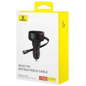 Baseus Car Charger Enjoyment Pro Fast Charger Type-C female, Lightning male (0.75m) Built-in Retractable Cable,55W Black EU (C00057803111-00)